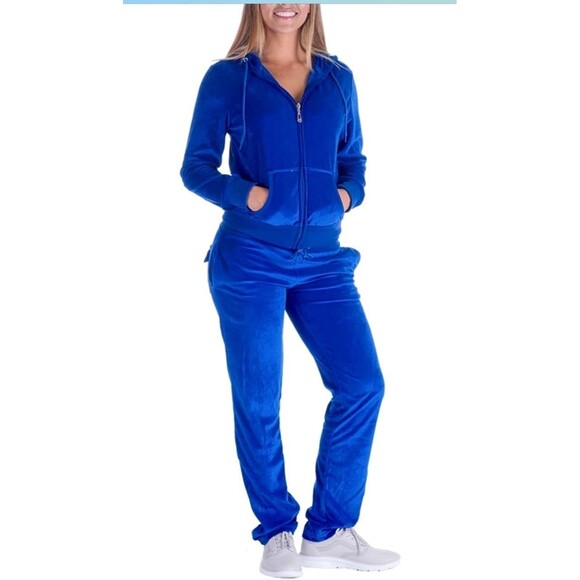 Brownstone Studio Petites Cobalt Blue Warm Up Jacket NWT Size PM Velour pants xl - Picture 1 of 12